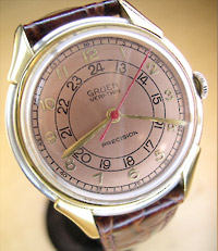 Gruen Precision Veri-thin with a professional pink 24 hour dial refinish